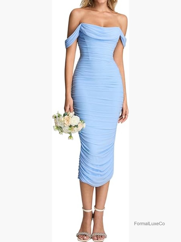 Off Shoulder Corset Bodycon Midi Dress Women Formal Wedding Guest Cocktail